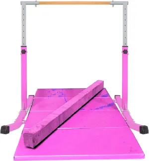5 Ft Horizontal Bar Adjustable Kip Bars Pink Gymnastics Gymnastics Bar   6 Ft x 4 Ft Tri-Fold Large Mat   8 Ft Balance Beam, for Kids, Home, Girls, Monkey Beam, Balance Set Adjustable