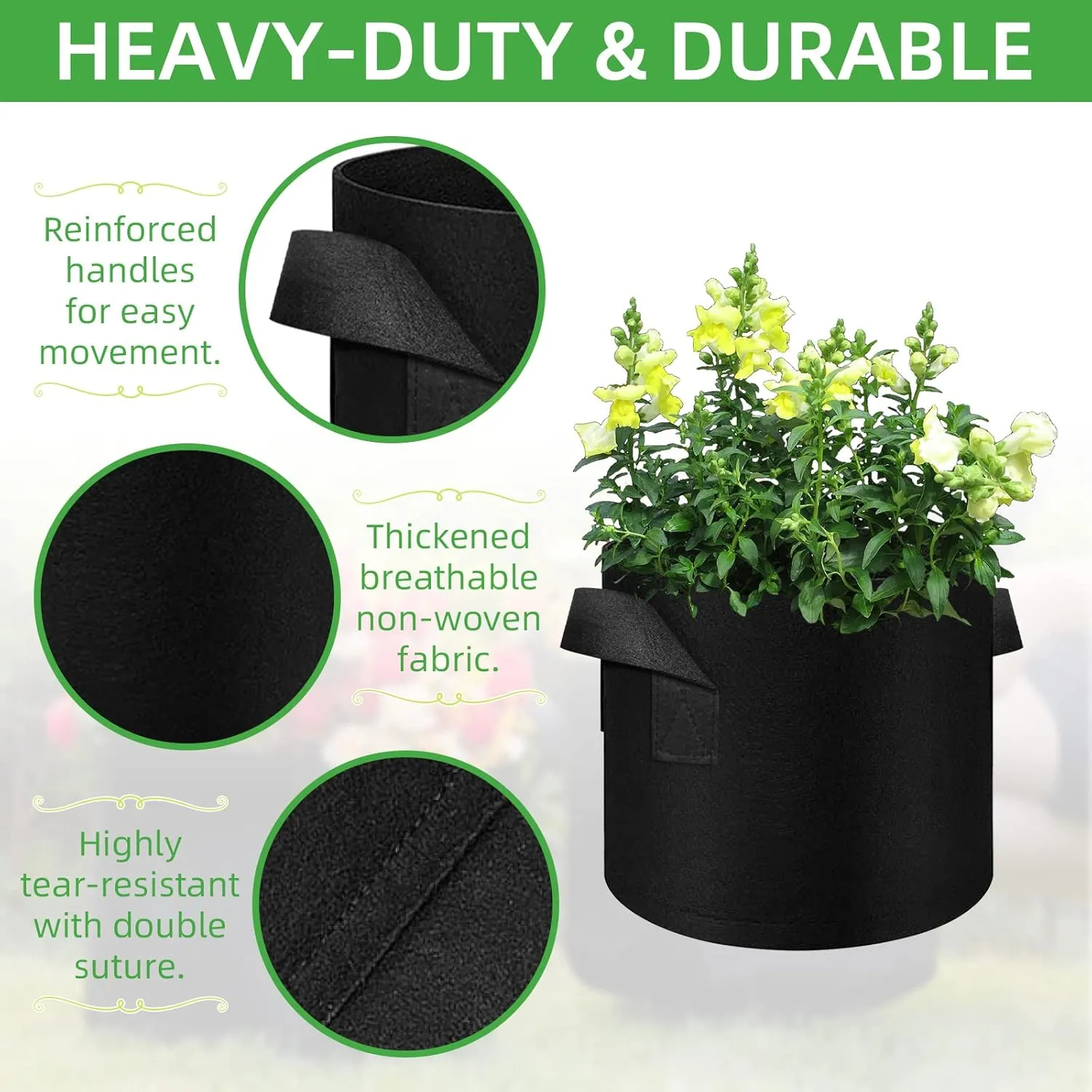 50 Pack 10 Gallon Plant Grow Bags, Breathable Felt Non-Woven Aeration Fabric Plant Grow Pots, Garden Planting Containers for Nursery Vegetable Flower Grow Bags with Handles (15.7x11.8inch)