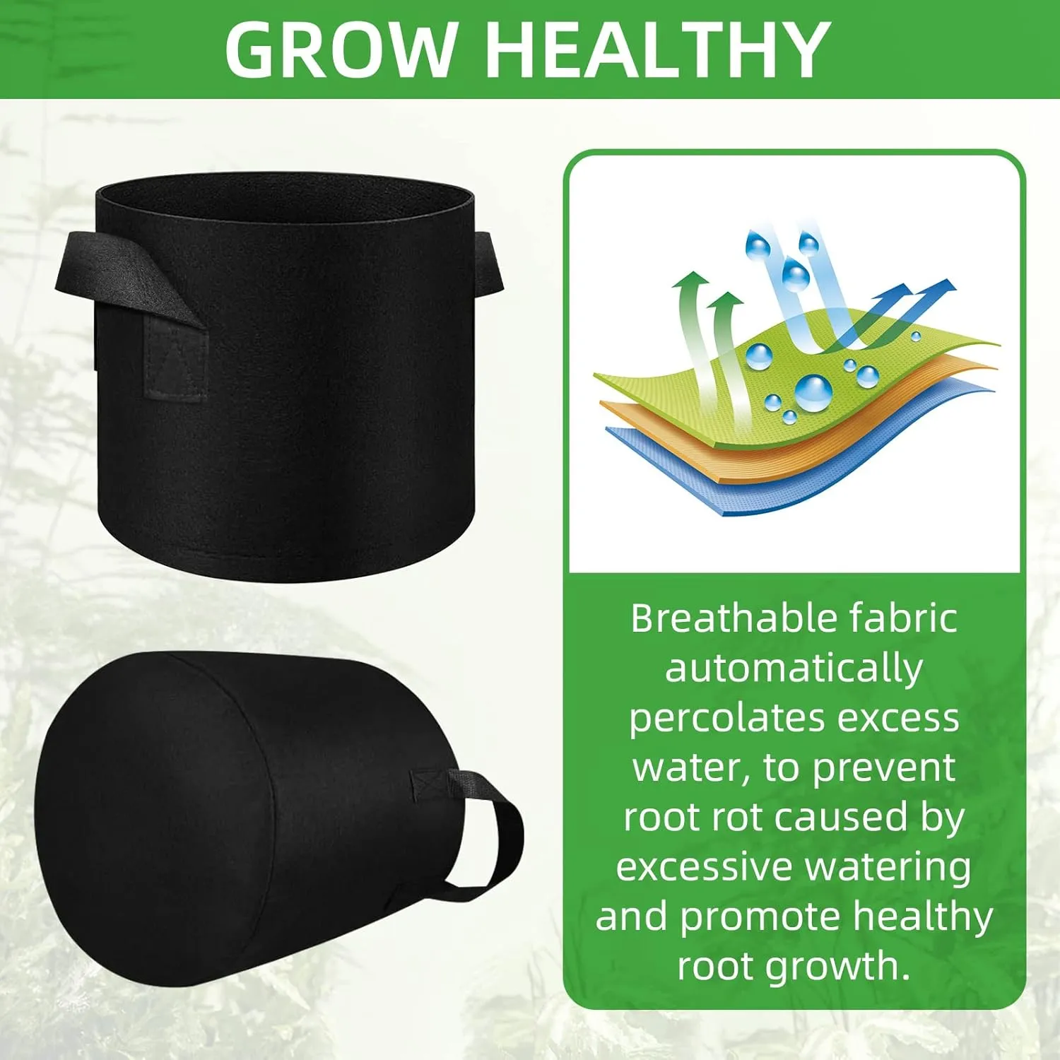 50 Pack 10 Gallon Plant Grow Bags, Breathable Felt Non-Woven Aeration Fabric Plant Grow Pots, Garden Planting Containers for Nursery Vegetable Flower Grow Bags with Handles (15.7x11.8inch)