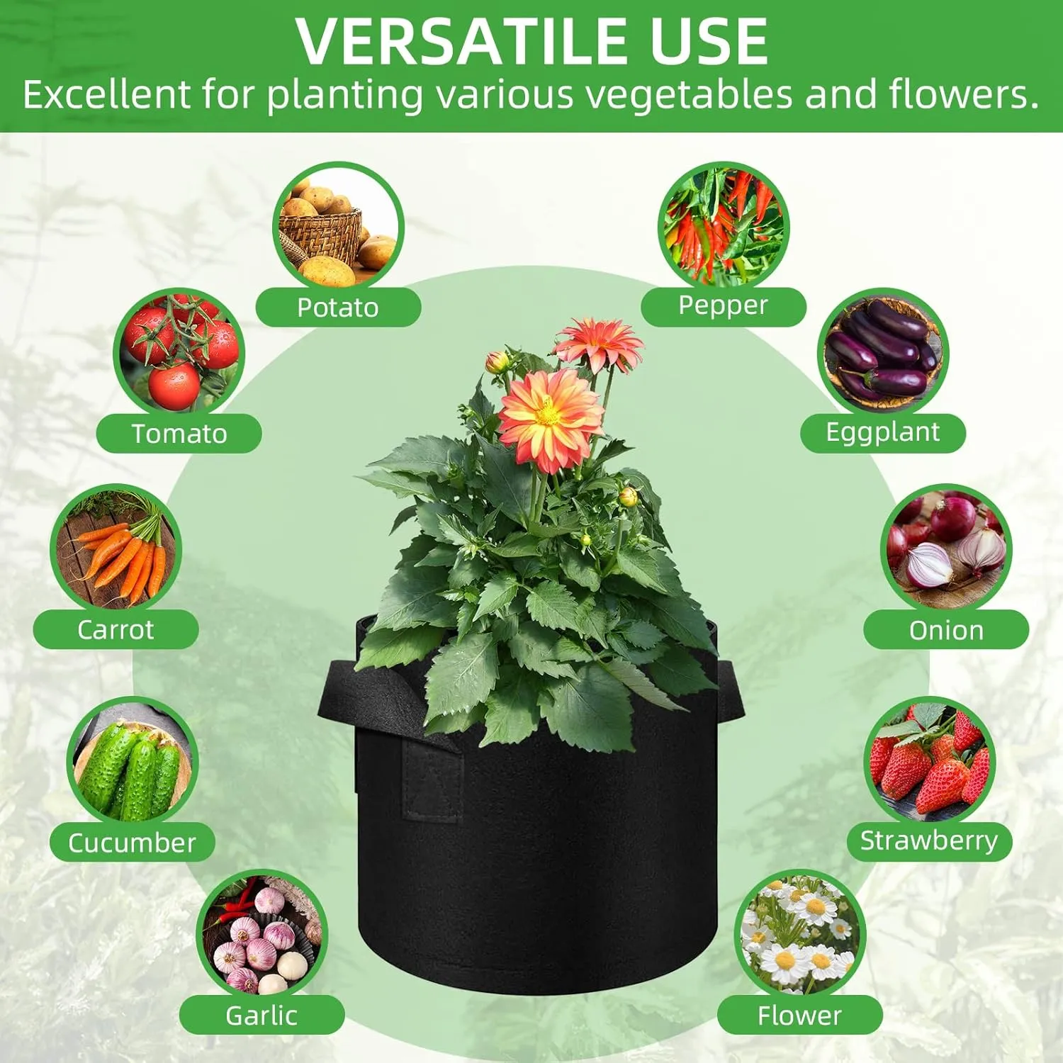 50 Pack 10 Gallon Plant Grow Bags, Breathable Felt Non-Woven Aeration Fabric Plant Grow Pots, Garden Planting Containers for Nursery Vegetable Flower Grow Bags with Handles (15.7x11.8inch)