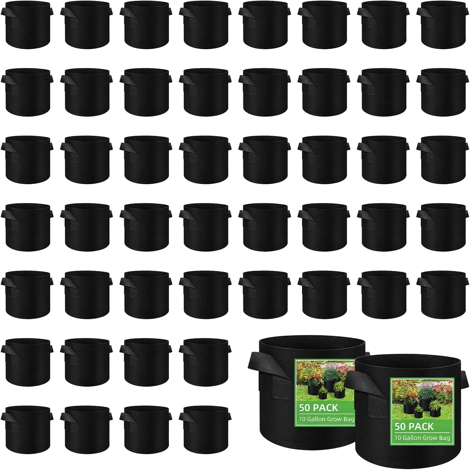 50 Pack 10 Gallon Plant Grow Bags, Breathable Felt Non-Woven Aeration Fabric Plant Grow Pots, Garden Planting Containers for Nursery Vegetable Flower Grow Bags with Handles (15.7x11.8inch)