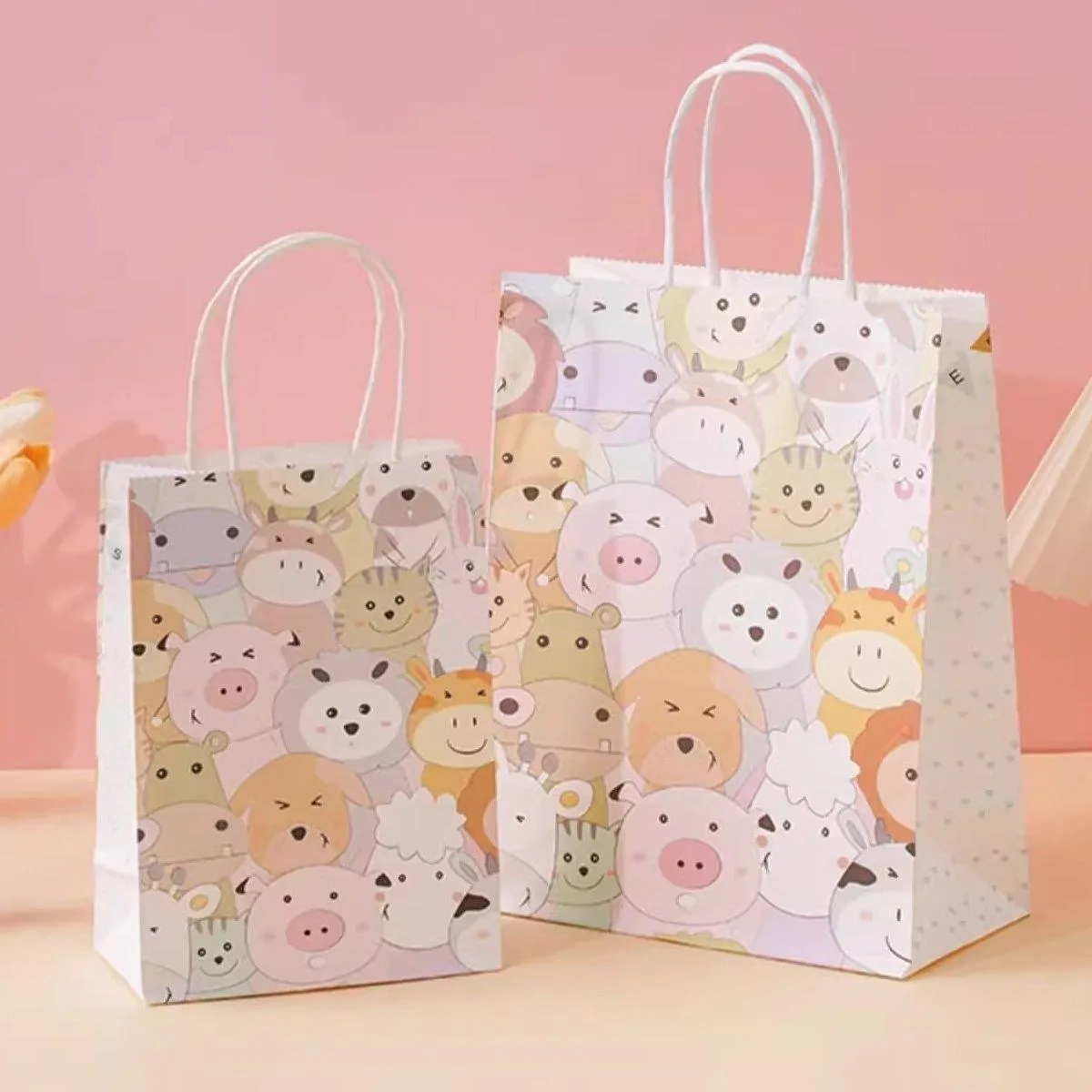 50pcs Colourful Kids Kraft Paper Gift Bags School Party Favor Bags Reusable