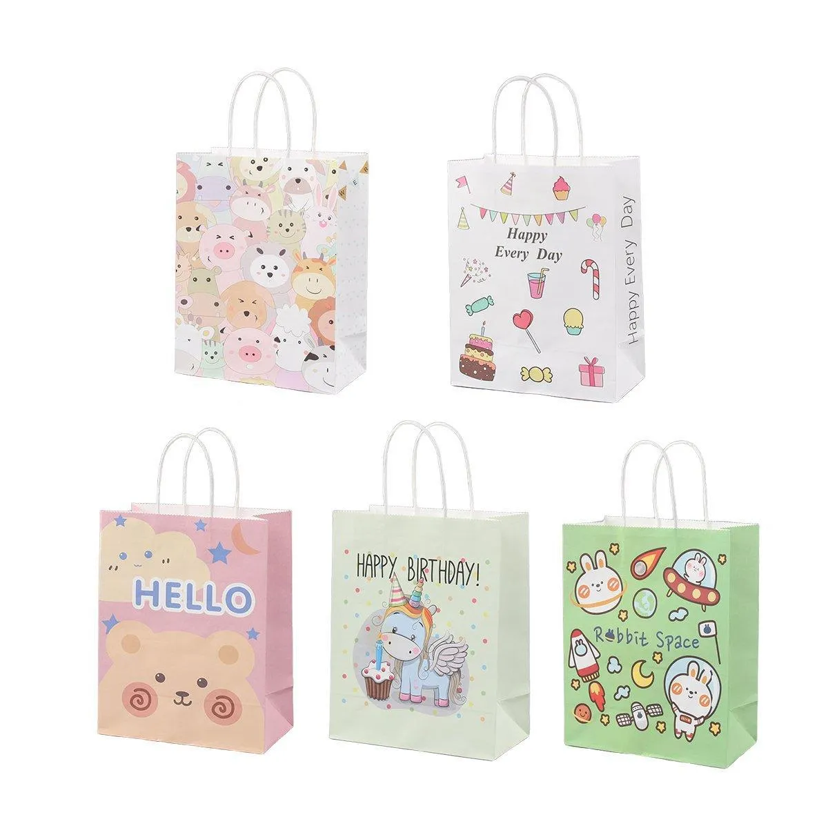 50pcs Colourful Kids Kraft Paper Gift Bags School Party Favor Bags Reusable