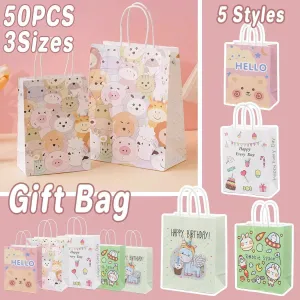 50pcs Colourful Kids Kraft Paper Gift Bags School Party Favor Bags Reusable
