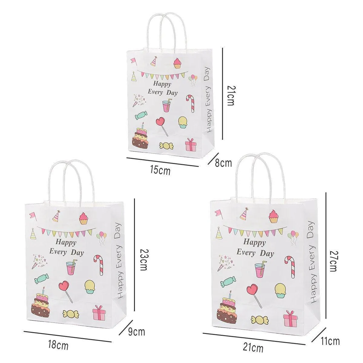 50pcs Colourful Kids Kraft Paper Gift Bags School Party Favor Bags Reusable