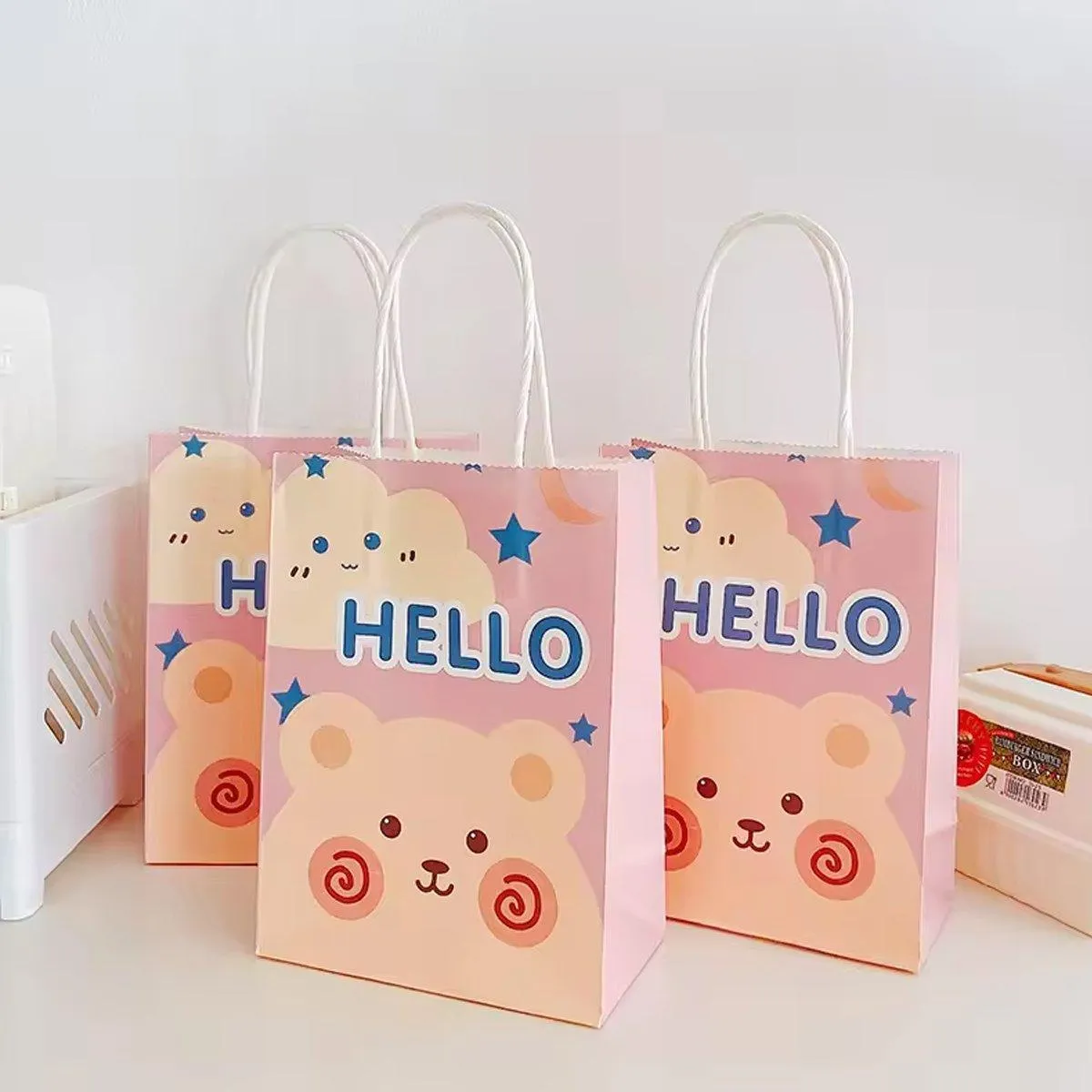 50pcs Colourful Kids Kraft Paper Gift Bags School Party Favor Bags Reusable