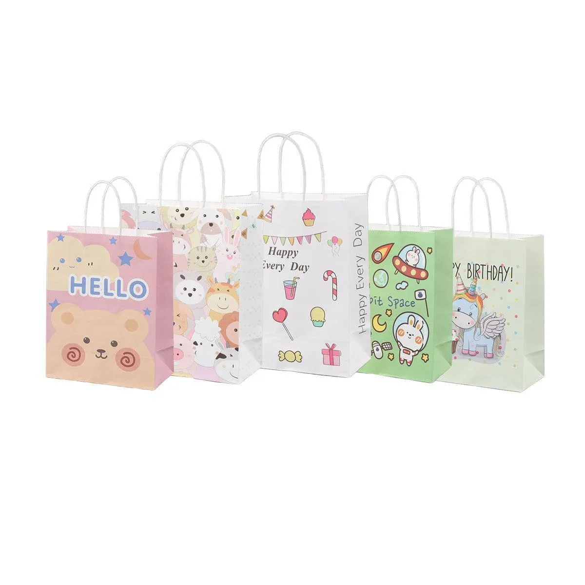 50pcs Colourful Kids Kraft Paper Gift Bags School Party Favor Bags Reusable