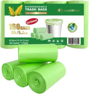 5.2 Gallon Biodegradable Trash Bags (THICKENED) | Eco Friendly, Unscented, 20L Strong Multipurpose Waste Bags for Bathroom Bedroom Office Kitchen, 160 Count | Compostable Garbage Bag by EnvoWise