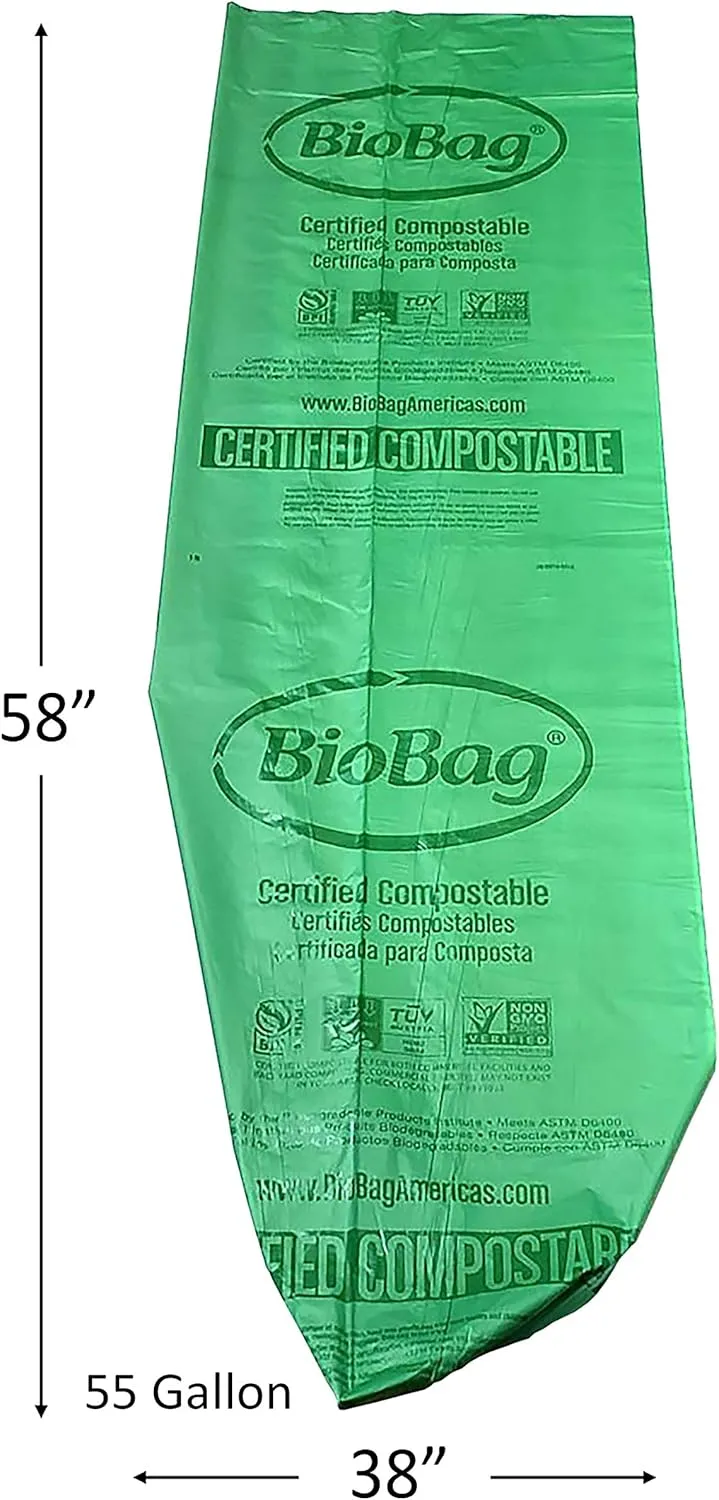 55 Gallon BioBag The Original Compostable Food Scrap Commercial Gallon Bags, 100% Compostable Certified (Made in USA) (80 Count)