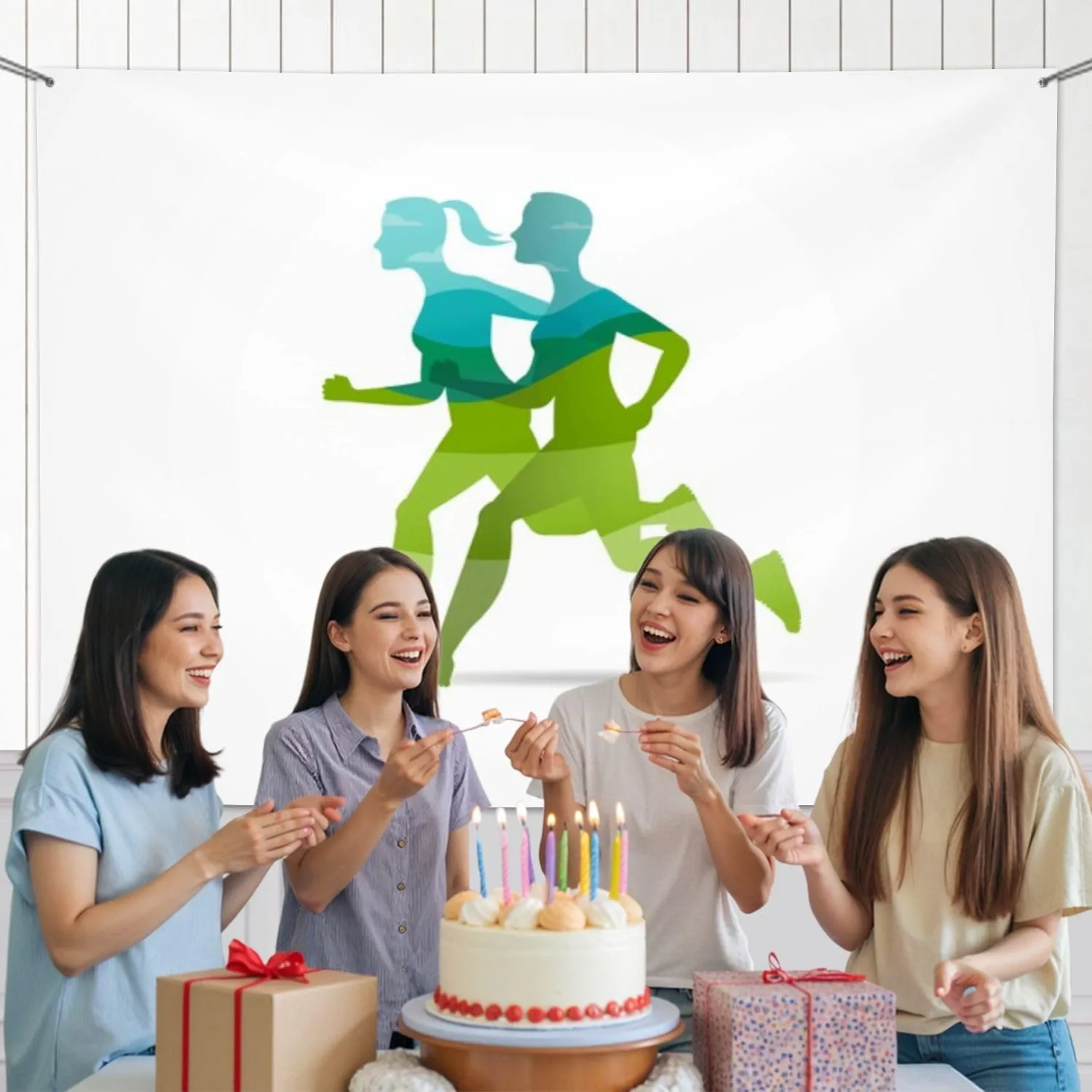 5x7FT Run Symbol Running Marathon Poster Backdrop Background for Photoshoot Background Photography Screen Video Recording Parties Curtain Picture Live Streaming