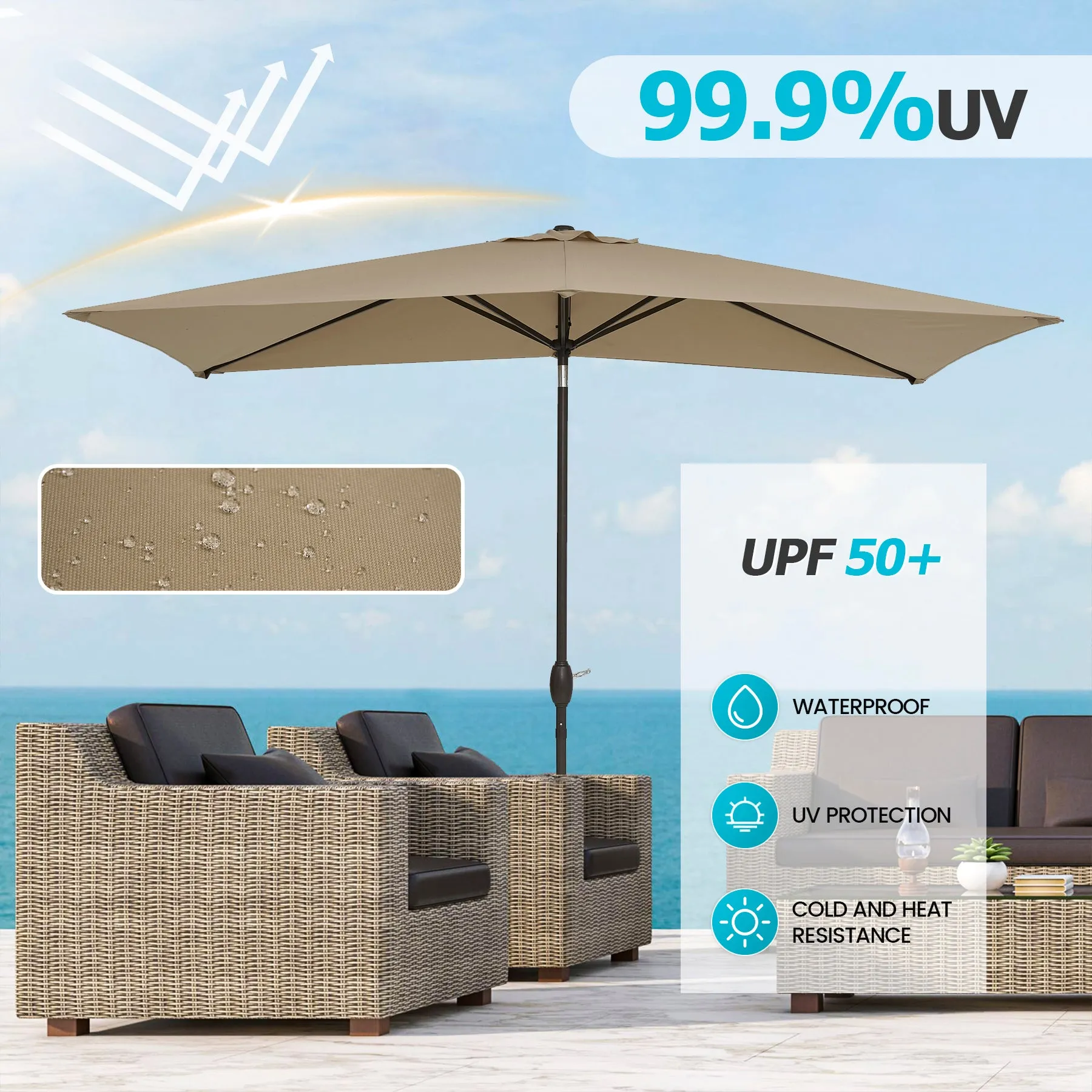 7 ft. x 10 ft. Outdoor Patio Market Table Umbrella with Tilt and Crank Rectangular