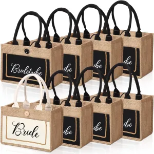 8 Pack Bride Tote Bag Bride Tribe Wedding Gift Bag Bride Beach Bag with Handles Bridal Jute Burlap Tote Bags Reusable Shopping Totes for Women Bridesmaids Bachelorette Party Engagement Newlywed