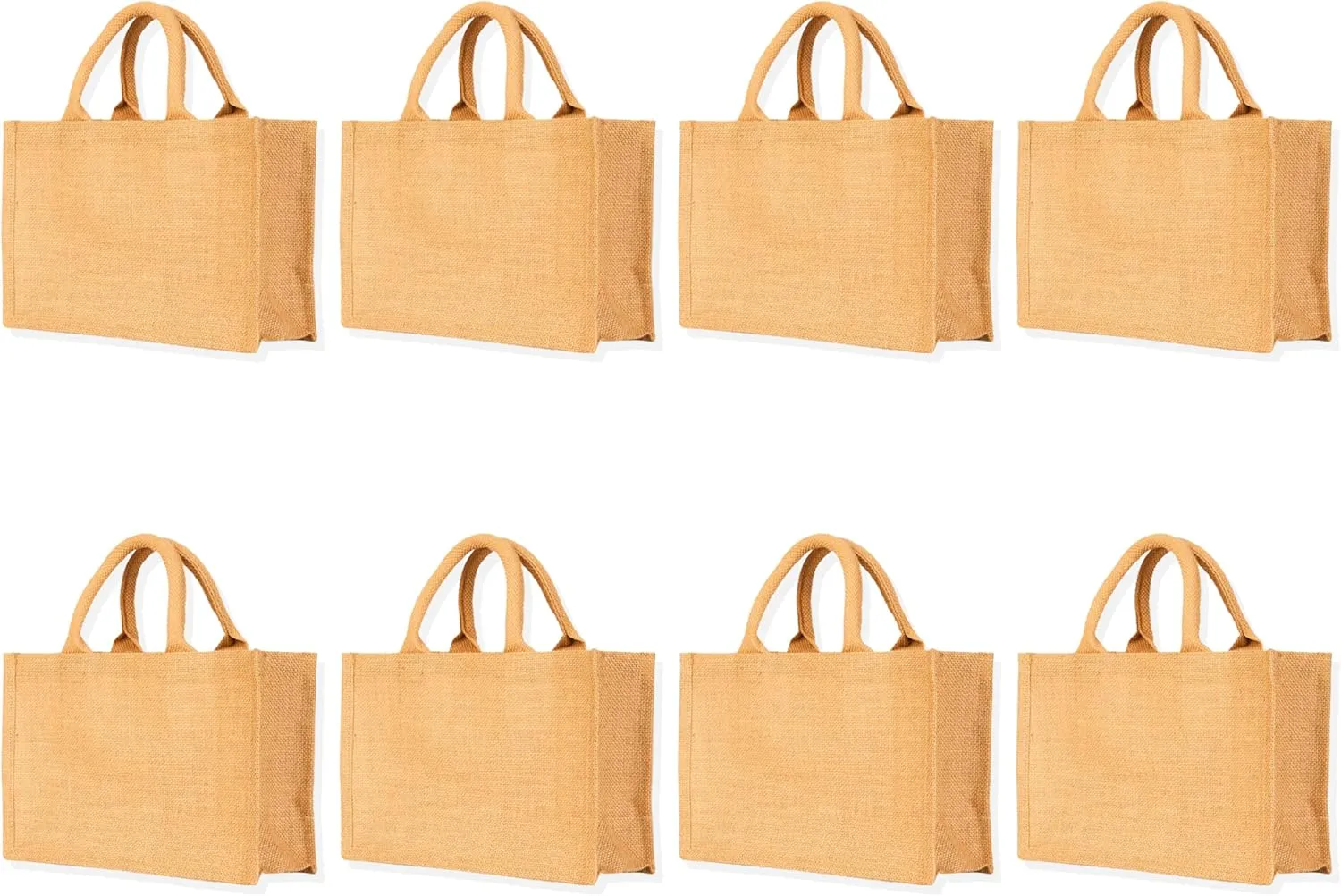 8-Pack Jute Tote Bags – Reusable Gift Bags with Tube Handles, Perfect for Shopping, Grocery, Bridesmaids, DIY, Weddings, Beach, and More 8" H x 12" L x 4" W., Natural