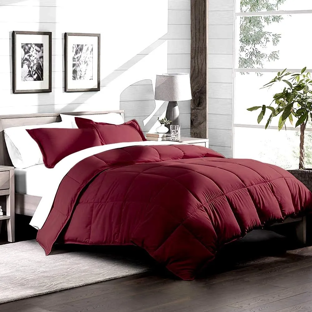 800 TC 100% Egyptian Cotton 300 GSM Goose Down Alternative Microfiber 7 PC Comforter Set (Comforter   Flat   Fitted 15''   4 Pillow Cases) Twin, Burgundy