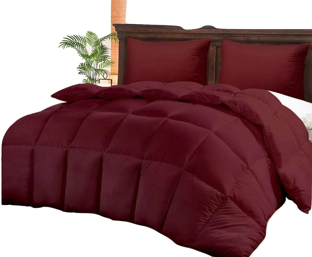 800 TC 100% Egyptian Cotton 300 GSM Goose Down Alternative Microfiber 7 PC Comforter Set (Comforter   Flat   Fitted 15''   4 Pillow Cases) Twin, Burgundy