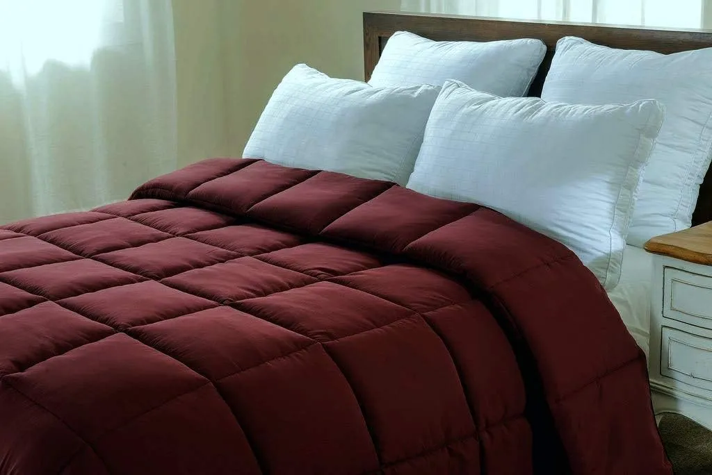 800 TC 100% Egyptian Cotton 300 GSM Goose Down Alternative Microfiber 7 PC Comforter Set (Comforter   Flat   Fitted 15''   4 Pillow Cases) Twin, Burgundy