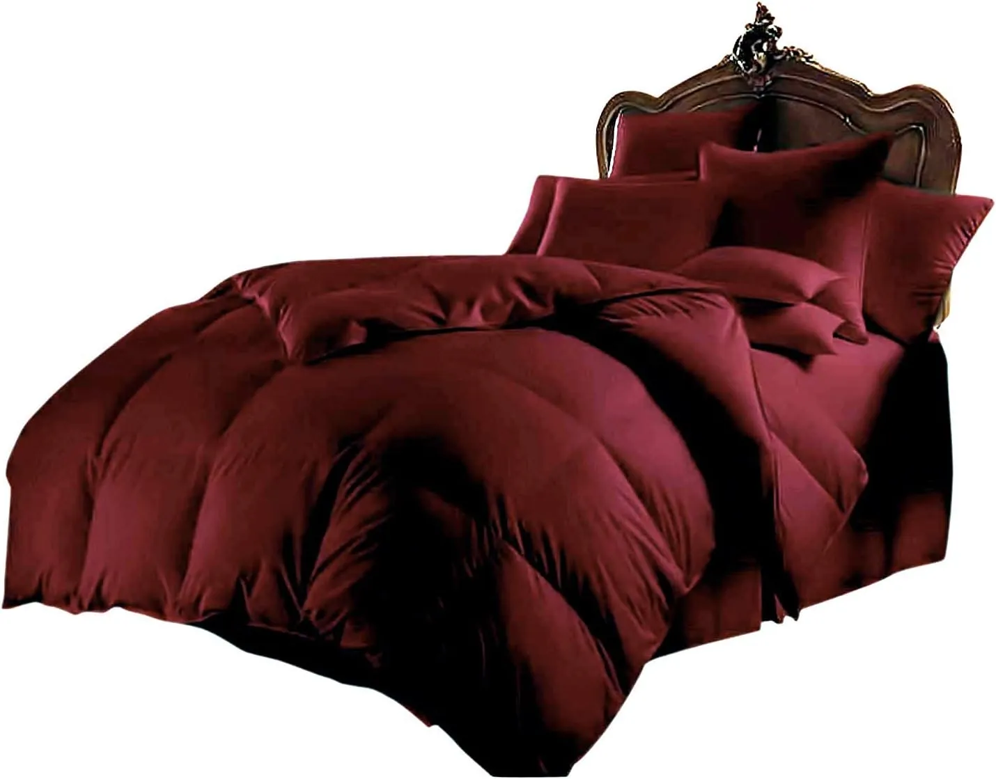 800 TC 100% Egyptian Cotton 300 GSM Goose Down Alternative Microfiber 7 PC Comforter Set (Comforter   Flat   Fitted 15''   4 Pillow Cases) Twin, Burgundy
