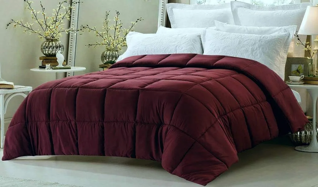 800 TC 100% Egyptian Cotton 300 GSM Goose Down Alternative Microfiber 7 PC Comforter Set (Comforter   Flat   Fitted 15''   4 Pillow Cases) Twin, Burgundy
