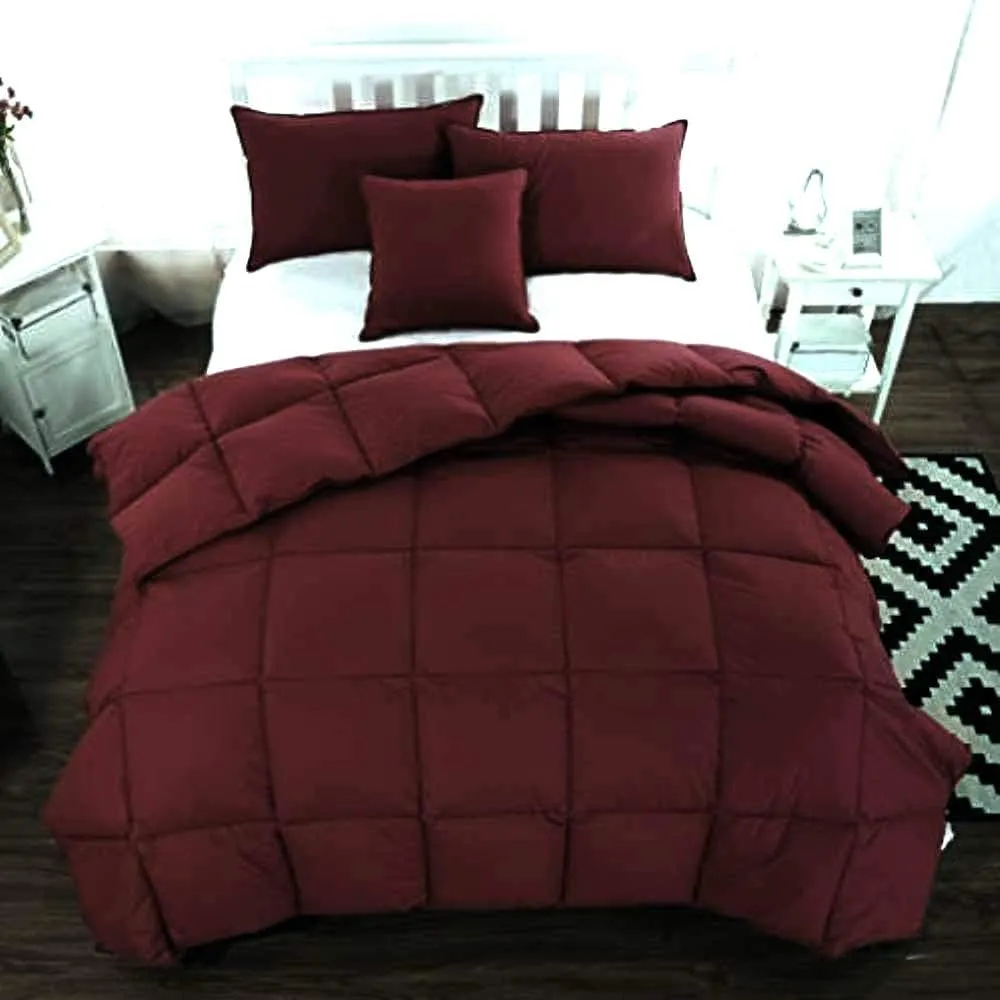 800 TC 100% Egyptian Cotton 300 GSM Goose Down Alternative Microfiber 7 PC Comforter Set (Comforter   Flat   Fitted 15''   4 Pillow Cases) Twin, Burgundy