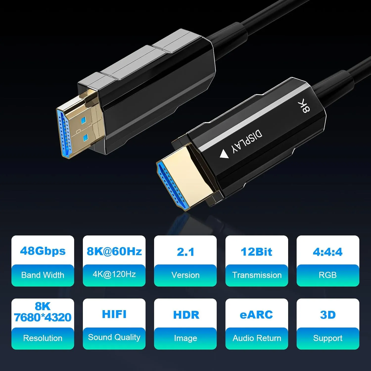 8K HDMI 2.1 Cable 6ft, Fiber Optic HDMI Cable, Ultra High Speed Thin HDMI Cord, 48Gbps, 8K@60Hz 4K@120Hz, Dynamic HDR, eARC, HDCP 2.2&2.3, 3D, for HDTV Monitor Game Laptop Xbox PS4/PS5