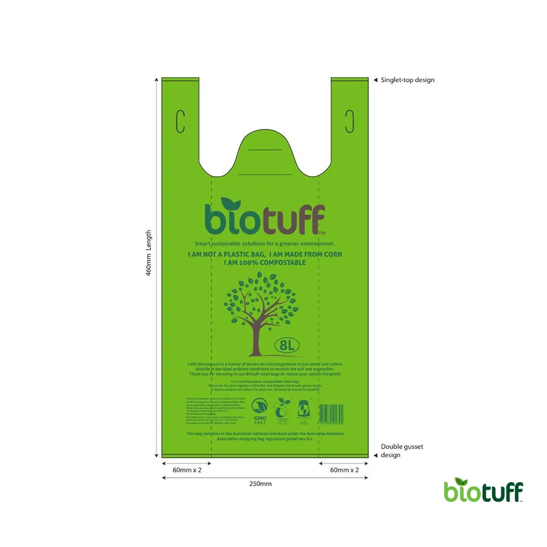 8L Shopping Bags - Compostable Retail Singlet Bags