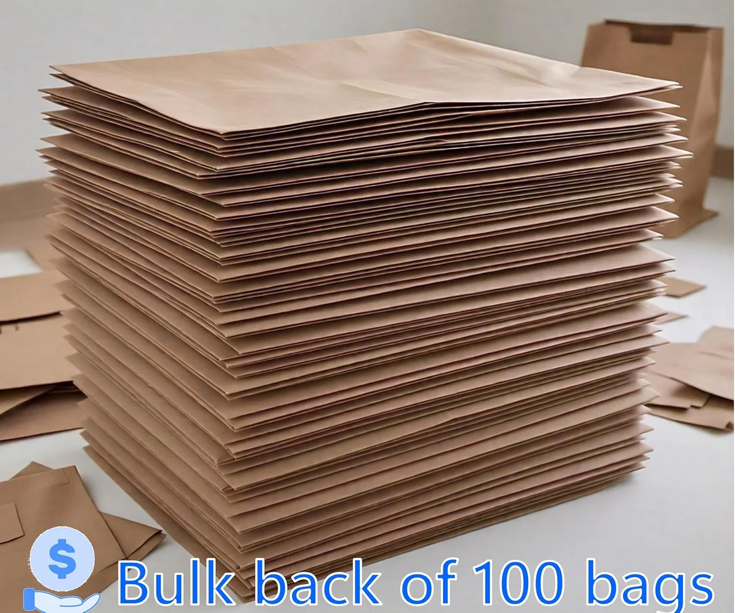 8LB Brown Kraft Paper Bags - Pack of 100, Regular Size, Great for Takeout Orders, Lunch Bags (6.1" X 4.1" X 12.4") - Durable, Reusable, Recyclable & Biodegradable, Ideal for Cafes, and Delis