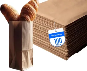 8LB Brown Kraft Paper Bags - Pack of 100, Regular Size, Great for Takeout Orders, Lunch Bags (6.1" X 4.1" X 12.4") - Durable, Reusable, Recyclable & Biodegradable, Ideal for Cafes, and Delis