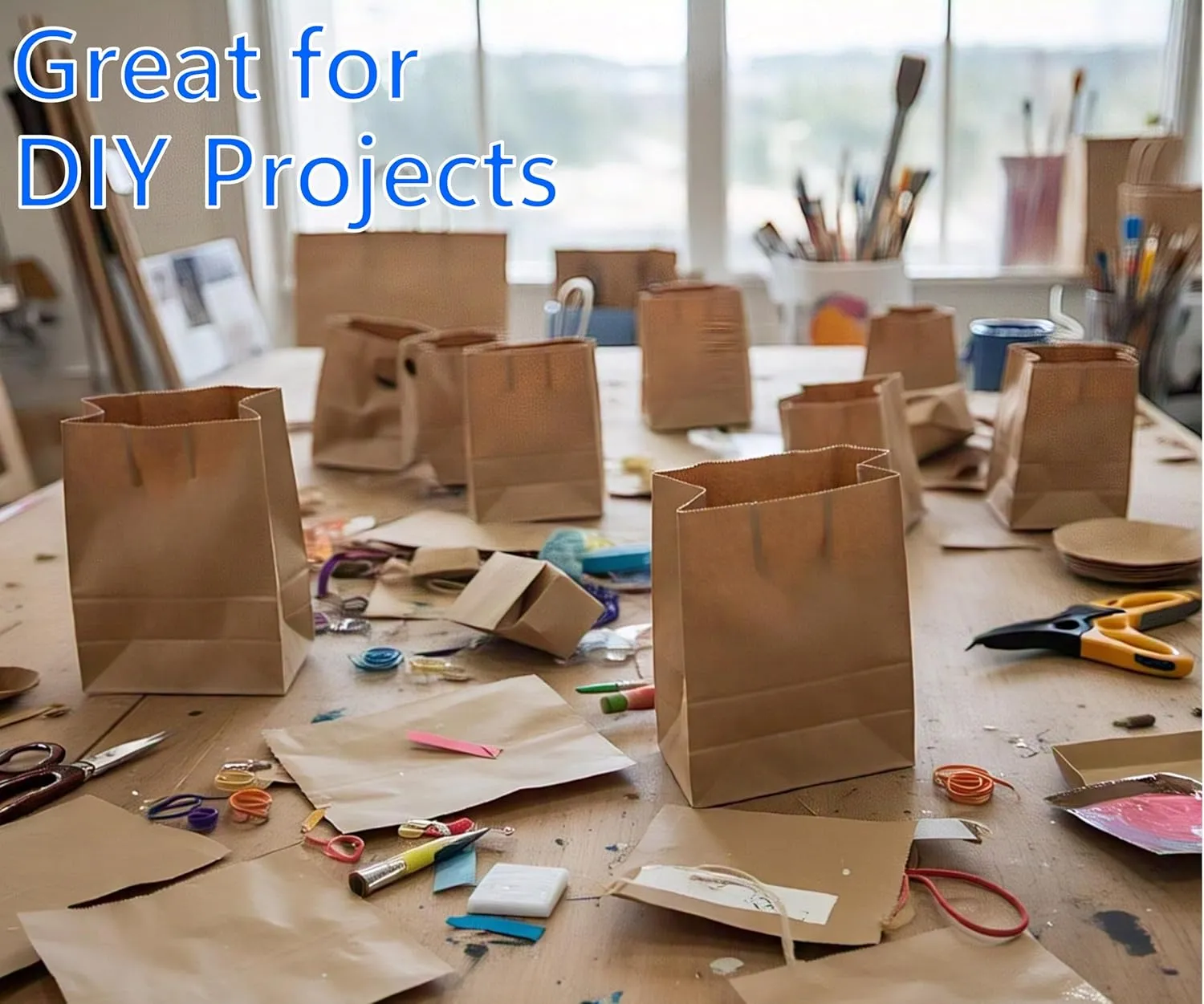 8LB Brown Kraft Paper Bags - Pack of 100, Regular Size, Great for Takeout Orders, Lunch Bags (6.1" X 4.1" X 12.4") - Durable, Reusable, Recyclable & Biodegradable, Ideal for Cafes, and Delis