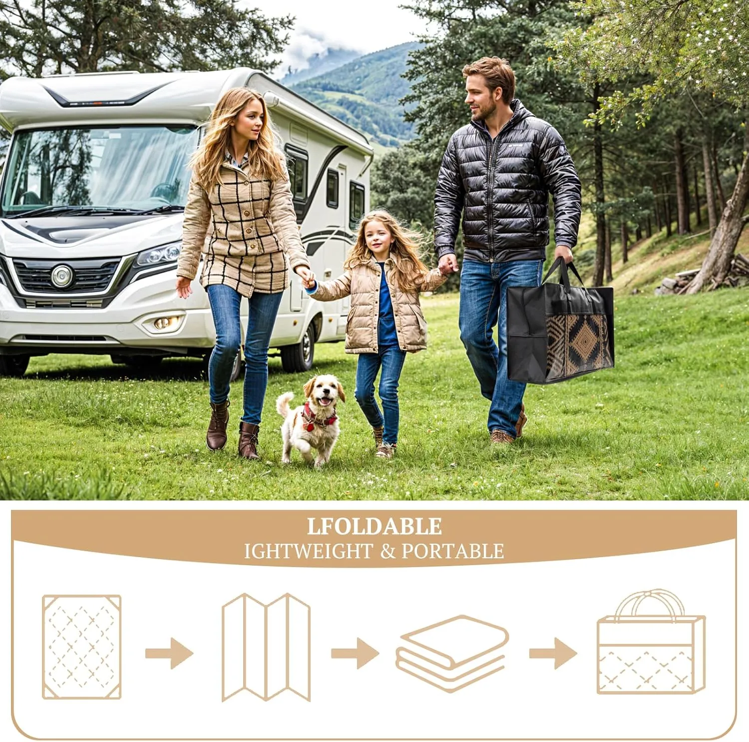 9'x12' Reversible Outdoor Rug - Eco-Friendly Plastic Straw Rug-Heavy-Duty Waterproof Mat, UV & Fade Resistant for Patio, Camping, RV, Deck, Balcony(9x12,Black&Brown)