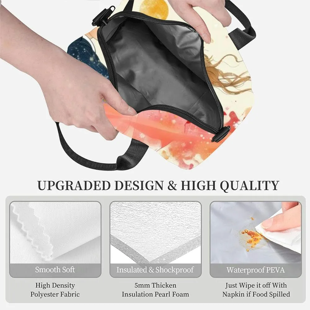 A beautiful depiction two individuals dressed traditional clothing Insulated Adult Lunch Bag with Shoulder Strap for Women Lightweight Reusable Portable Freezable Lunch Tote Bag for Work Picnic