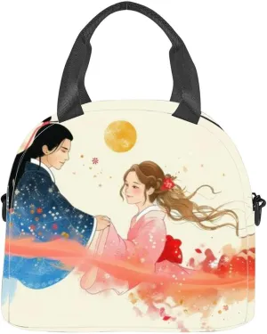 A beautiful depiction two individuals dressed traditional clothing Insulated Adult Lunch Bag with Shoulder Strap for Women Lightweight Reusable Portable Freezable Lunch Tote Bag for Work Picnic