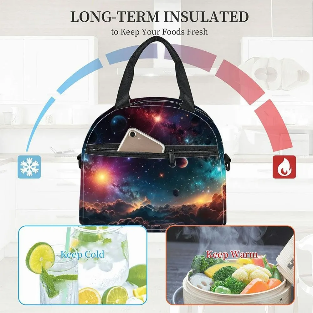 A universe realistically dazzling and fascinating planets Insulated Adult Lunch Bag with Shoulder Strap for Women Lightweight Reusable Portable Freezable Lunch Tote Bag for Work Picnic