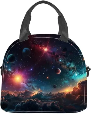 A universe realistically dazzling and fascinating planets Insulated Adult Lunch Bag with Shoulder Strap for Women Lightweight Reusable Portable Freezable Lunch Tote Bag for Work Picnic