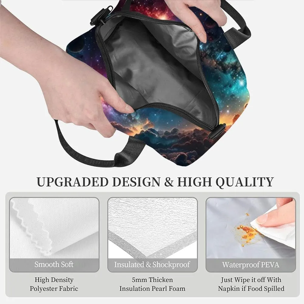 A universe realistically dazzling and fascinating planets Insulated Adult Lunch Bag with Shoulder Strap for Women Lightweight Reusable Portable Freezable Lunch Tote Bag for Work Picnic