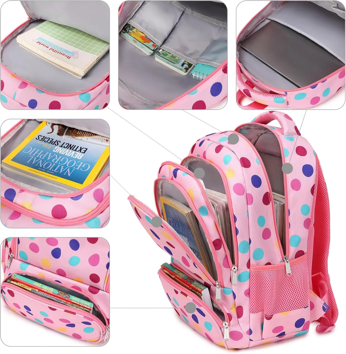abshoo Colourful Polka Dots Kids Backpack For School Girls Elementary Kindergarten Bookbag Lightweight School Bags (Colourful Polka Dots)