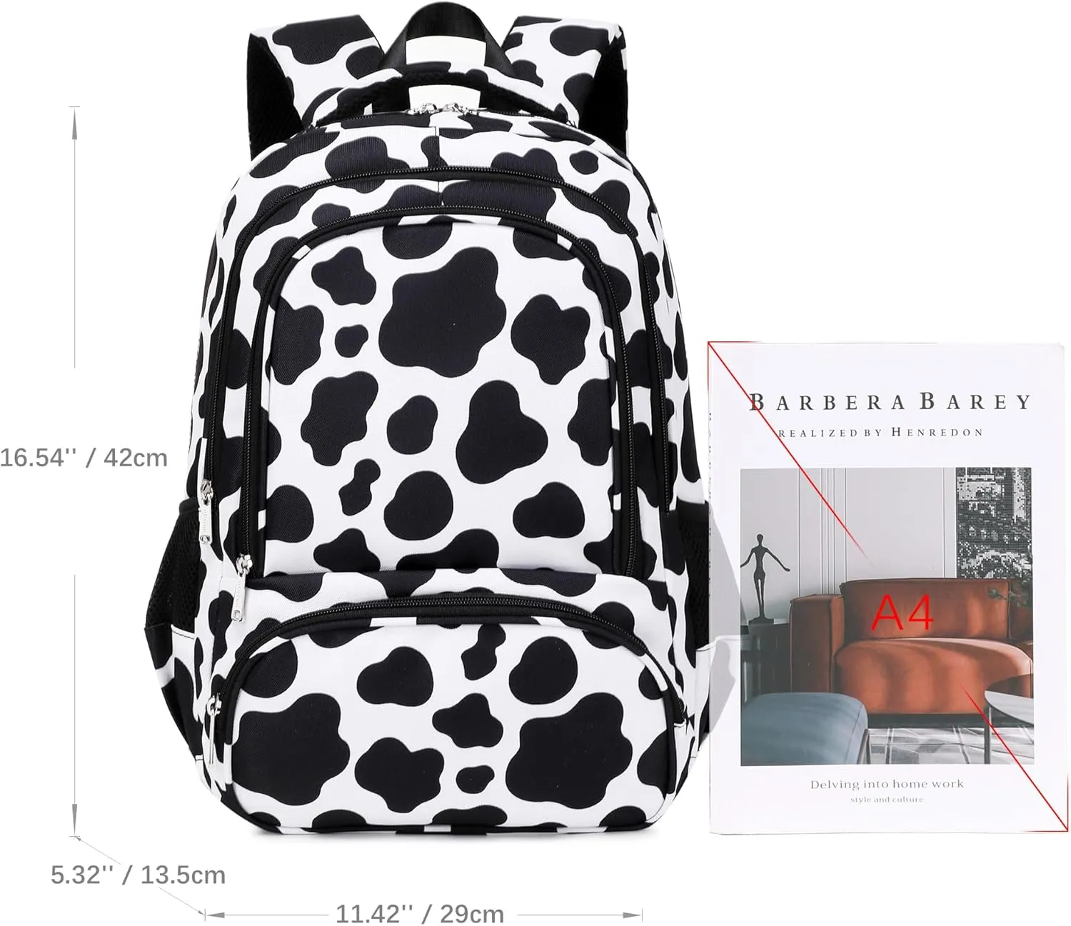 abshoo Cow Print Kids Backpack For School Girl Elementary Middle School Bags Preppy Bookbag for Teen Girls Ages 6-8-10-12 (Cow Print)