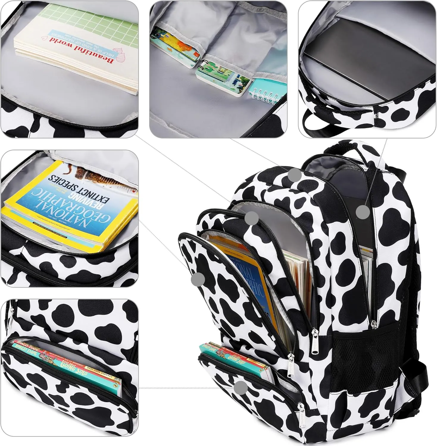abshoo Cow Print Kids Backpack For School Girl Elementary Middle School Bags Preppy Bookbag for Teen Girls Ages 6-8-10-12 (Cow Print)
