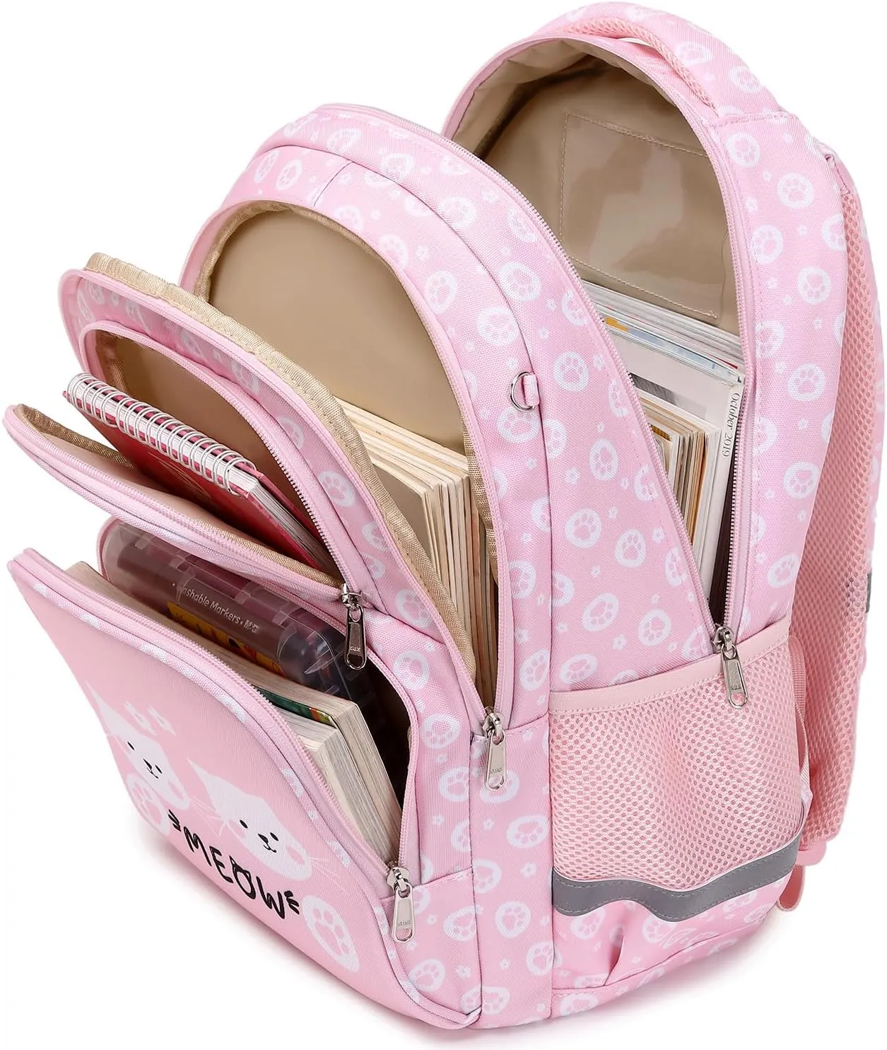 abshoo Cute Cat School Backpack For Girls Elementary Kindergarten Kids School Bag (Cat Pink A)