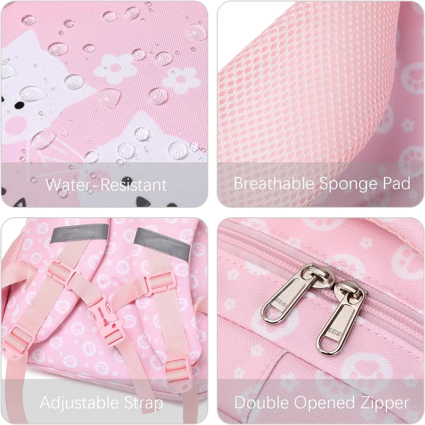 abshoo Cute Cat School Backpack For Girls Elementary Kindergarten Kids School Bag (Cat Pink A)