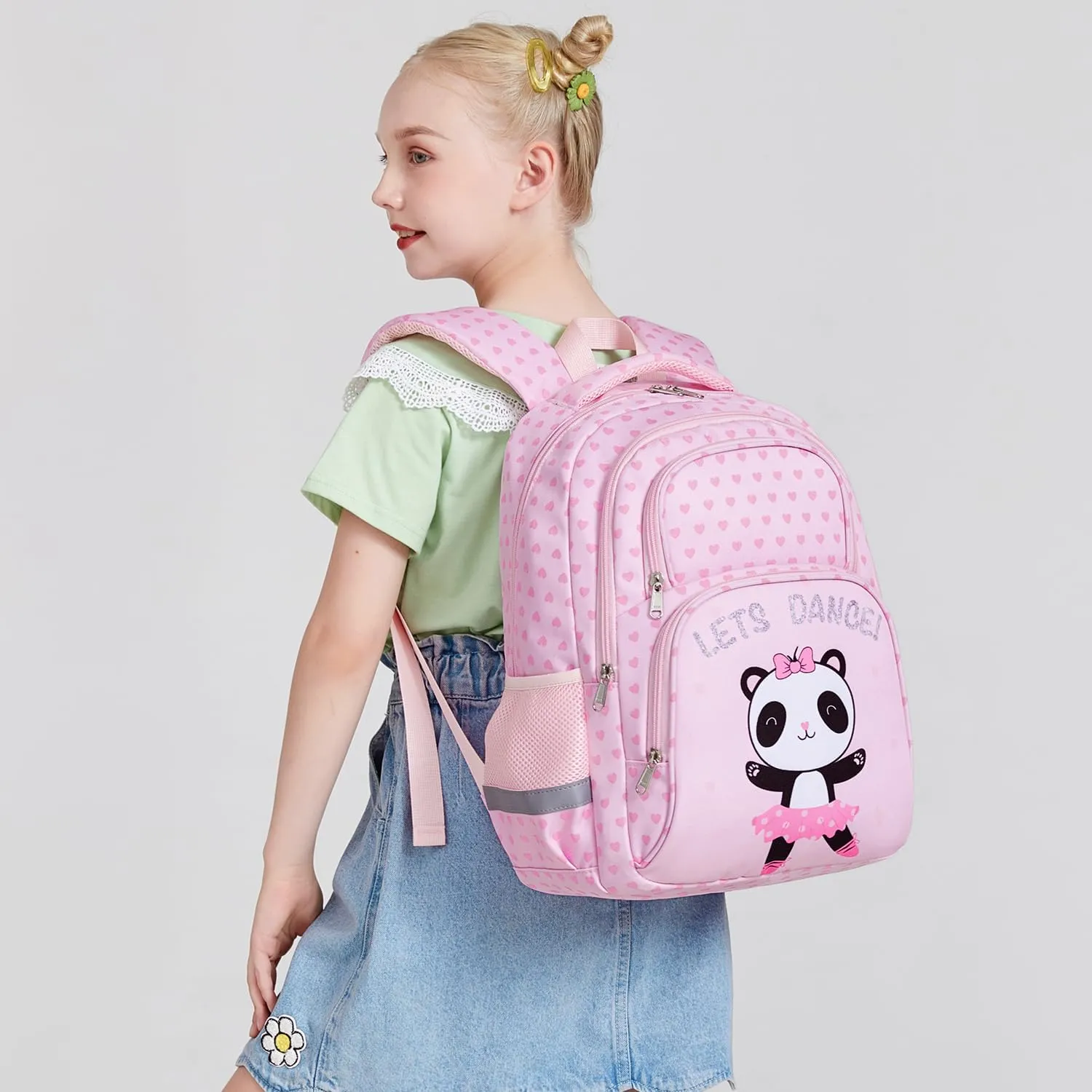 abshoo Cute Panda School Backpack For Girls Elementary Kindergarten Kids School Bag (Panda Pink A)