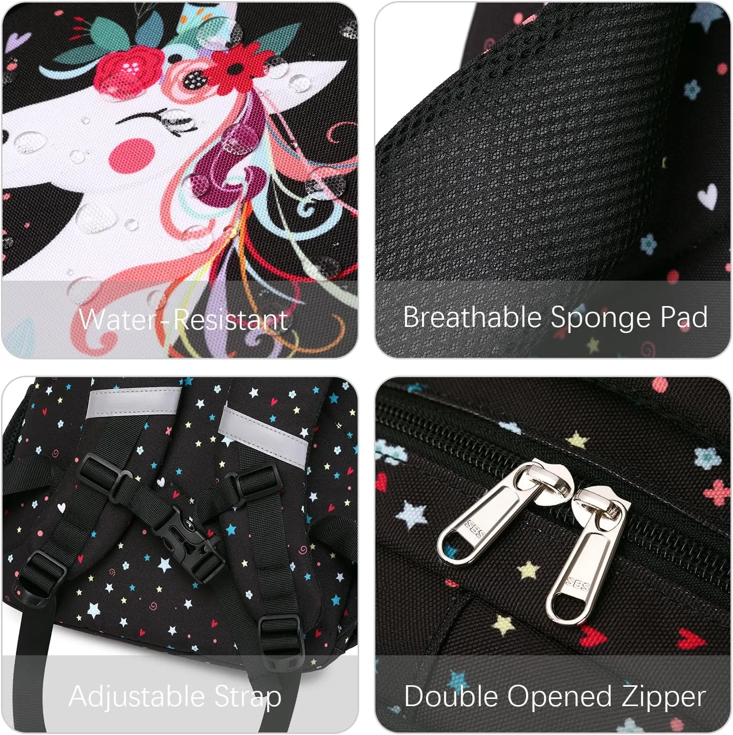 abshoo Cute Unicorn School Backpack For Girls Elementary Kindergarten Kids School Bag (Unicorn Black)