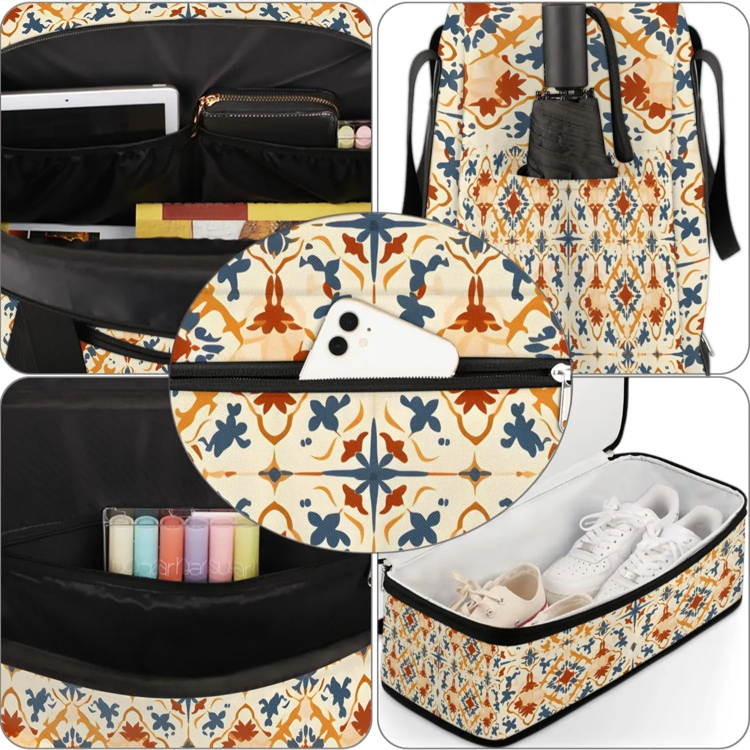 Abstract Flora Boho Printing Travel Duffle Bag, Collapsible Travel Bag Sports Gym Bag With Shoes Compartment Weekender Bag Overnight Bag For Women Men