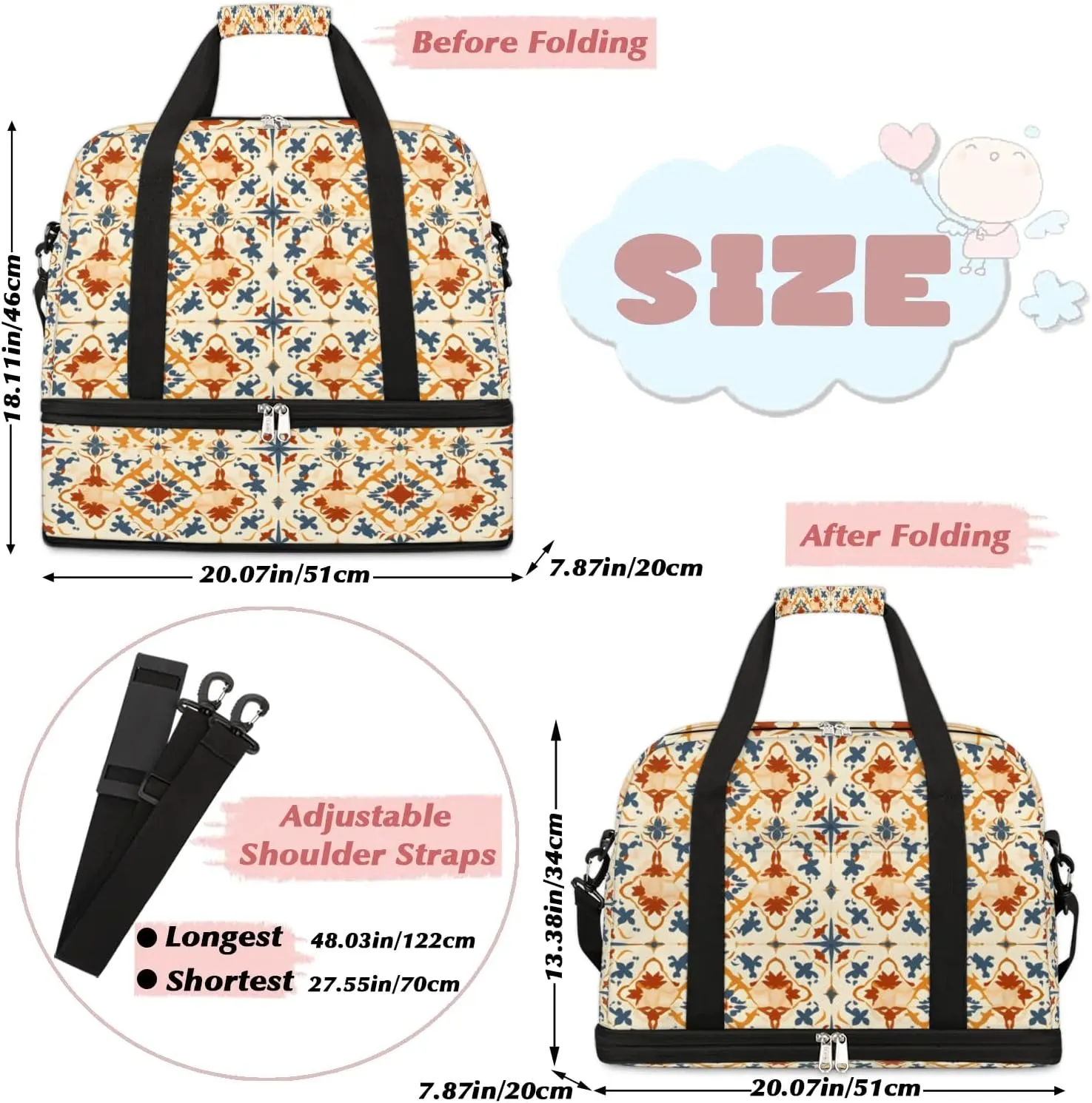 Abstract Flora Boho Printing Travel Duffle Bag, Collapsible Travel Bag Sports Gym Bag With Shoes Compartment Weekender Bag Overnight Bag For Women Men