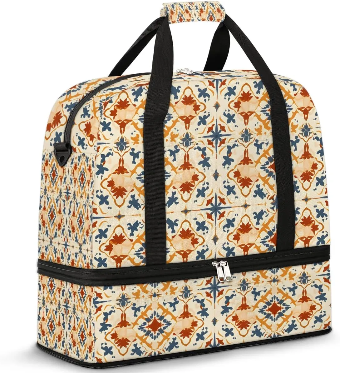 Abstract Flora Boho Printing Travel Duffle Bag, Collapsible Travel Bag Sports Gym Bag With Shoes Compartment Weekender Bag Overnight Bag For Women Men