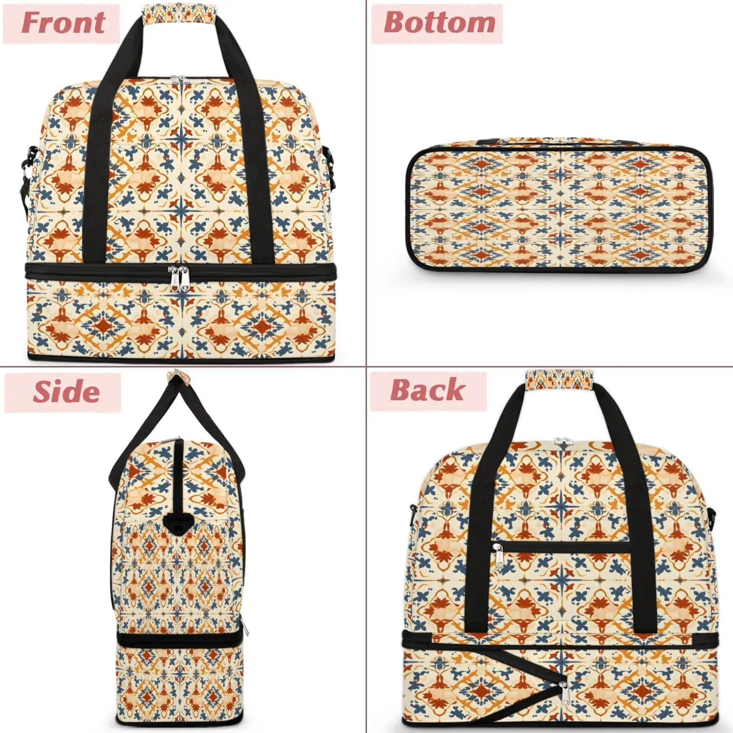 Abstract Flora Boho Printing Travel Duffle Bag, Collapsible Travel Bag Sports Gym Bag With Shoes Compartment Weekender Bag Overnight Bag For Women Men