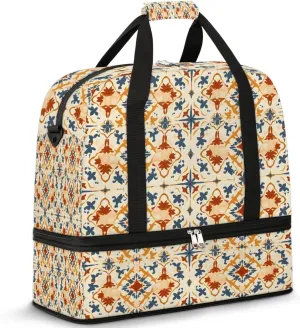 Abstract Flora Boho Printing Travel Duffle Bag, Collapsible Travel Bag Sports Gym Bag With Shoes Compartment Weekender Bag Overnight Bag For Women Men