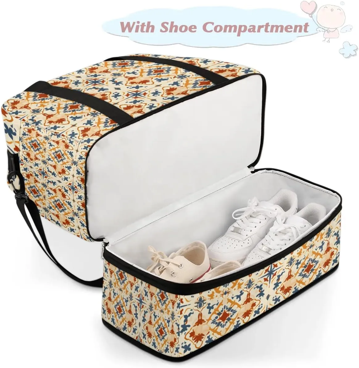 Abstract Flora Boho Printing Travel Duffle Bag, Collapsible Travel Bag Sports Gym Bag With Shoes Compartment Weekender Bag Overnight Bag For Women Men