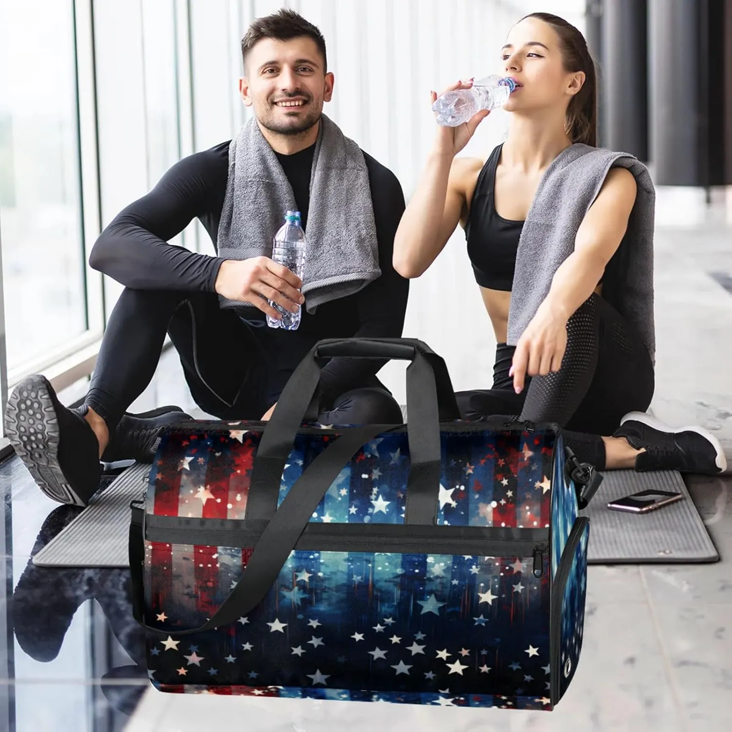 Abstract Gym Bags for Men Women, 43L Medium Sports Flag Patter Travel Duffel Bag for Men with Shoe Compartment,Carry on Bags for Airplanes Women
