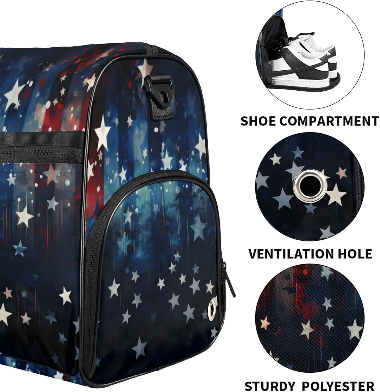 Abstract Gym Bags for Men Women, 43L Medium Sports Flag Patter Travel Duffel Bag for Men with Shoe Compartment,Carry on Bags for Airplanes Women