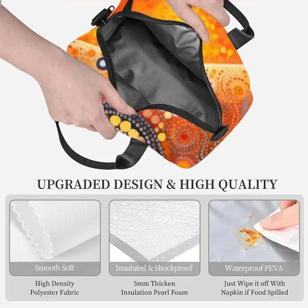 Abstract theme Australian Indigenous Aboriginal art Represent style an Insulated Adult Lunch Bag with Shoulder Strap for Women Lightweight Reusable Portable Freezable Lunch Tote Bag for Work Picnic